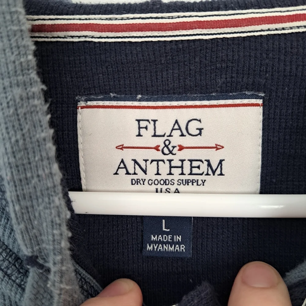 Flag & Anthem Blue Casual Everyday‎ Cotton Blend Henley Hoodie Shirt Size Large